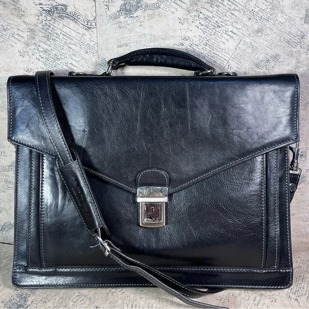 Time Resistance Leather Briefcase - Business Laptop Bag Italian Handmade